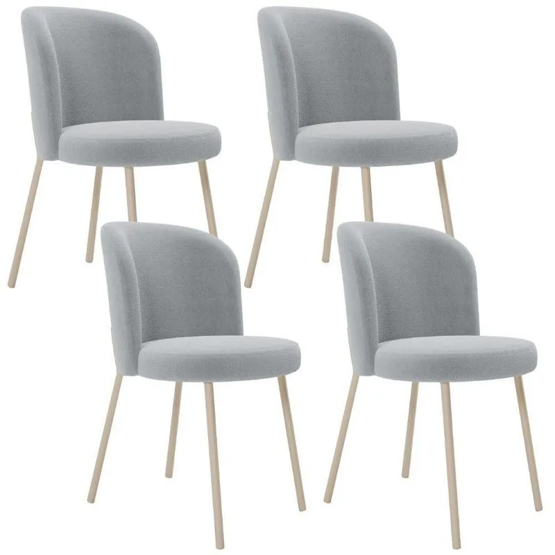 Kit 04 Cadeiras Para Sala De Jantar Cozinha Estofada Gavi Arena L02 Bouclê Cinza - Lyam Decor