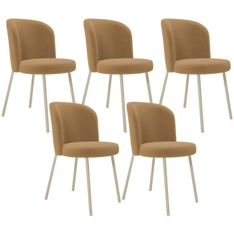 Kit 05 Cadeiras Para Sala De Jantar Cozinha Estofada Gavi Arena L02 Bouclê Mostarda - Lyam Decor