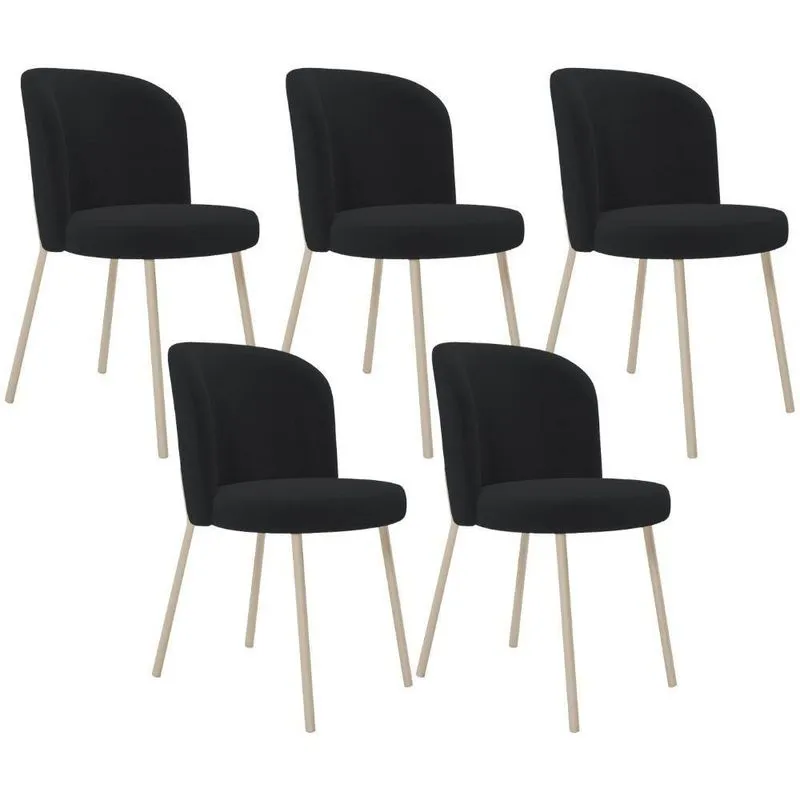 Kit 05 Cadeiras Para Sala De Jantar Cozinha Estofada Gavi Arena L02 Bouclê Preto - Lyam Decor