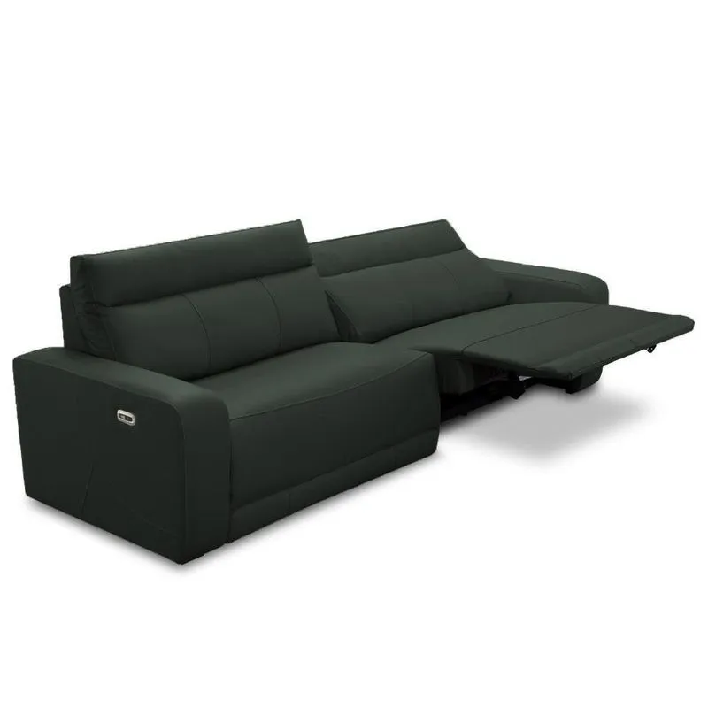 Sofá 3 Lugares Rettrátil Reclinável Elétrico 224cm Mazi L06 Couro Verde Escuro - Lyam Decor