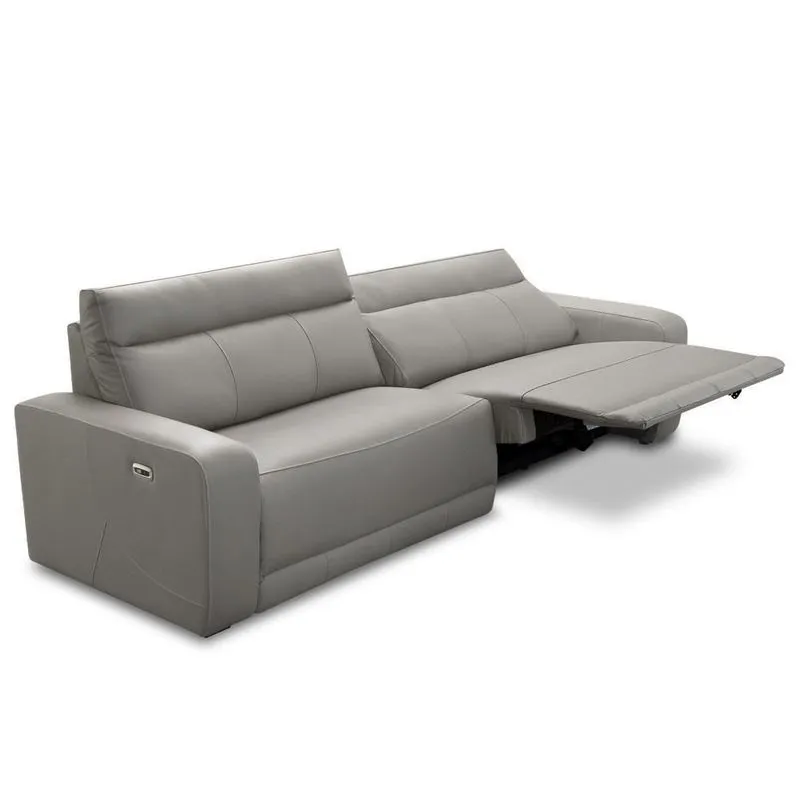 Sofá 3 Lugares Rettrátil Reclinável Elétrico 254cm Mazi L06 Couro Cinza - Lyam Decor