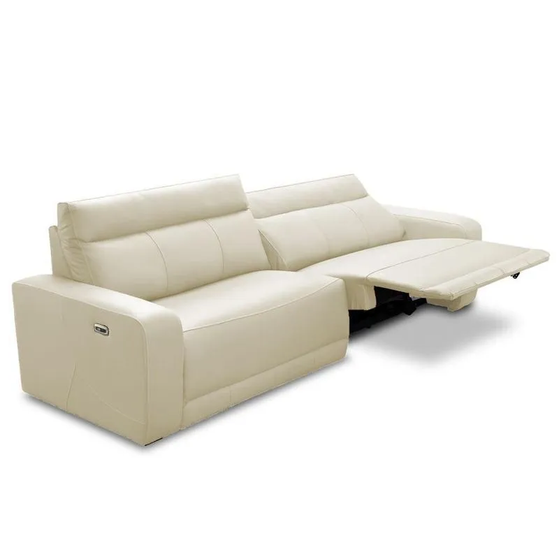 Sofá 3 Lugares Rettrátil Reclinável Elétrico 254cm Mazi L06 Couro Off White - Lyam Decor