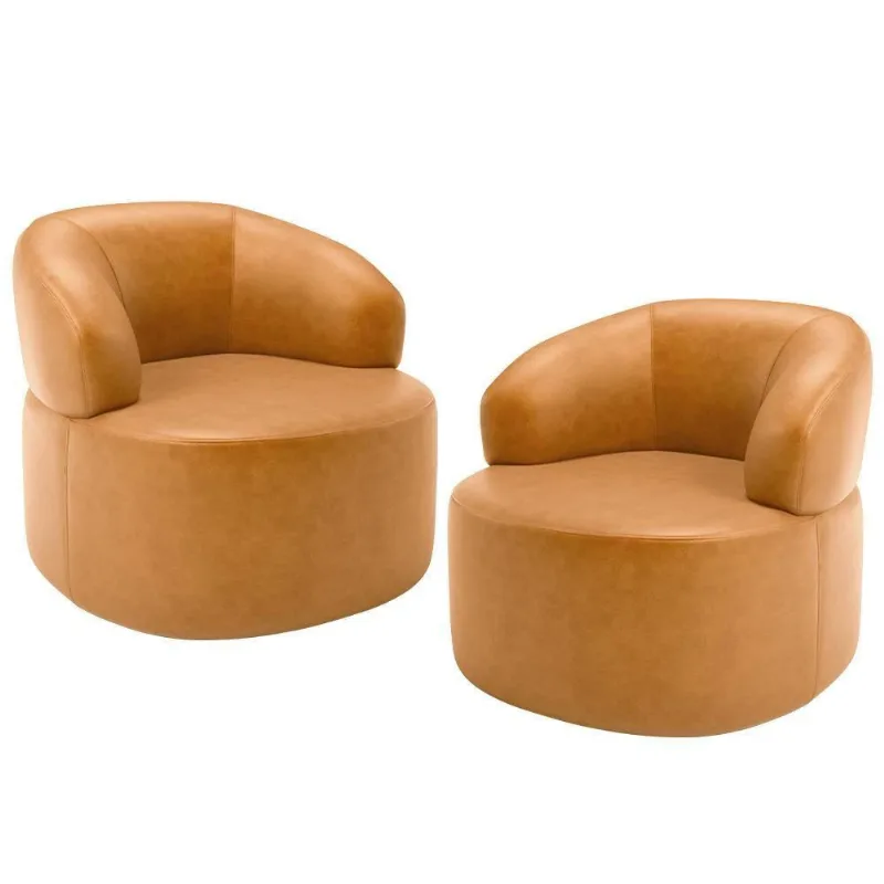 Kit 02 Poltronas Giratória Orgânica Para Sala Living Helena L02 Couríssimo Whisky - Lyam Decor