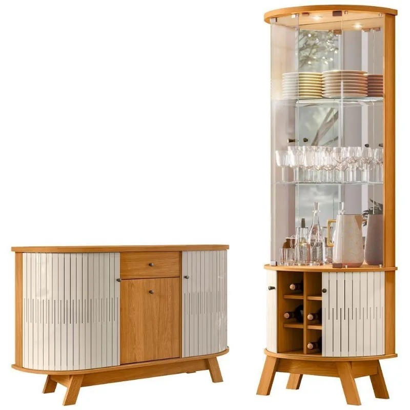 Kit Aparador Buffet Gadi E Cristaleira Marília Orgânico M07 Cinamomo Off White - Lyam Decor - Lyam Decor