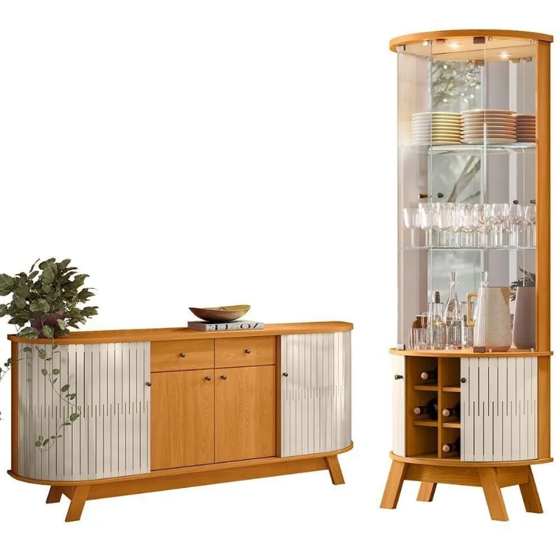 Kit Aparador Buffet Inara E Cristaleira Marília Orgânico M07 Cinamomo Off White - Lyam Decor - Lyam Decor