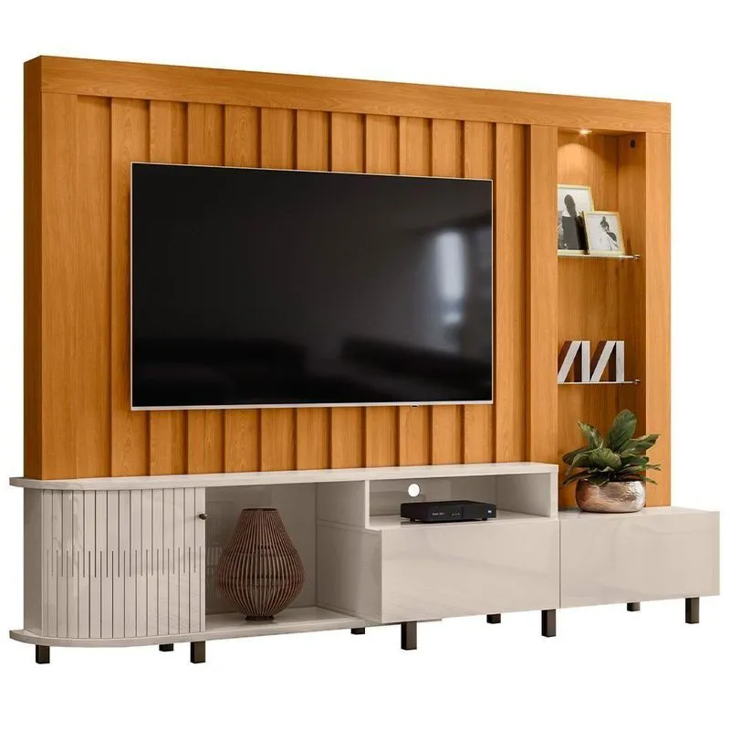 Estante Painel Para Tv 70 Pol Com Led 242cm Hector M07 Cinamomo Off White - Lyam Decor