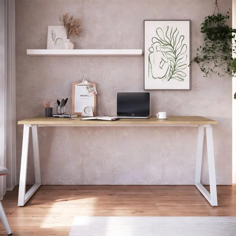 Mesa Escrivaninha Industrial Home Office 160cm Idea A03 Nogal Sevilha Branco - Lyam Decor