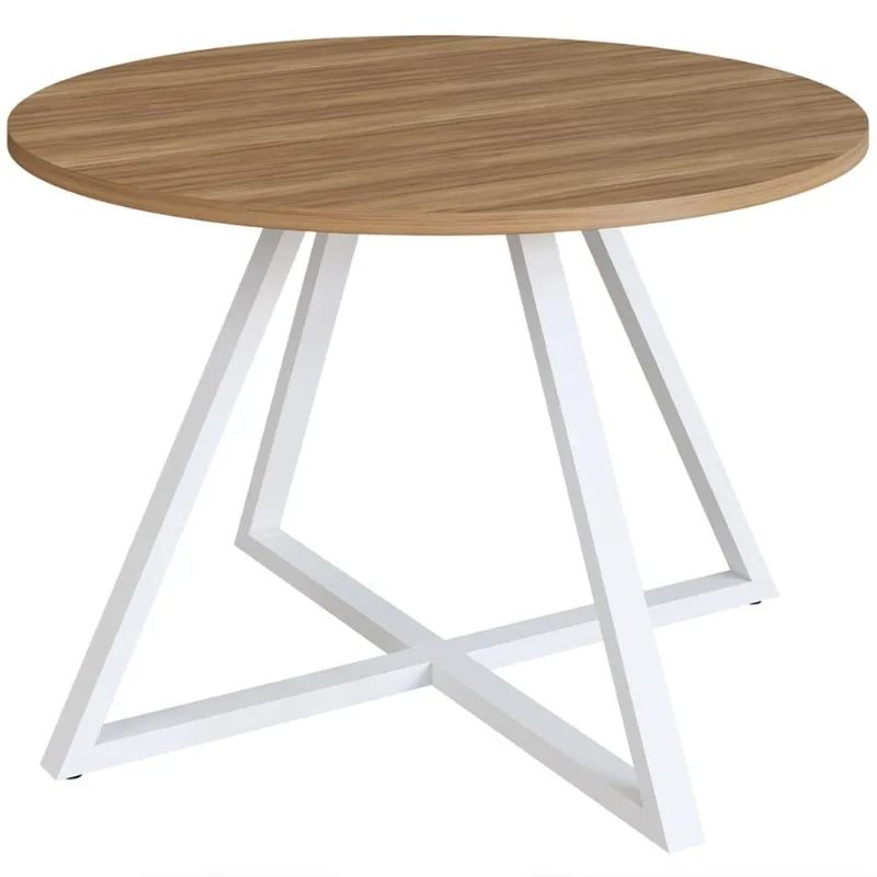 Mesa de Jantar Redonda 110cm Pés Industrial Idea A03 Nogal Sevilha Branco - Lyam Decor - Lyam Decor