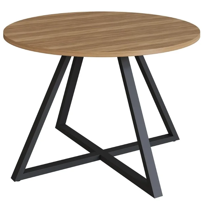 Mesa de Jantar Redonda 110cm Pés Industrial Idea A03 Nogal Sevilha Preto - Lyam Decor - Lyam Decor