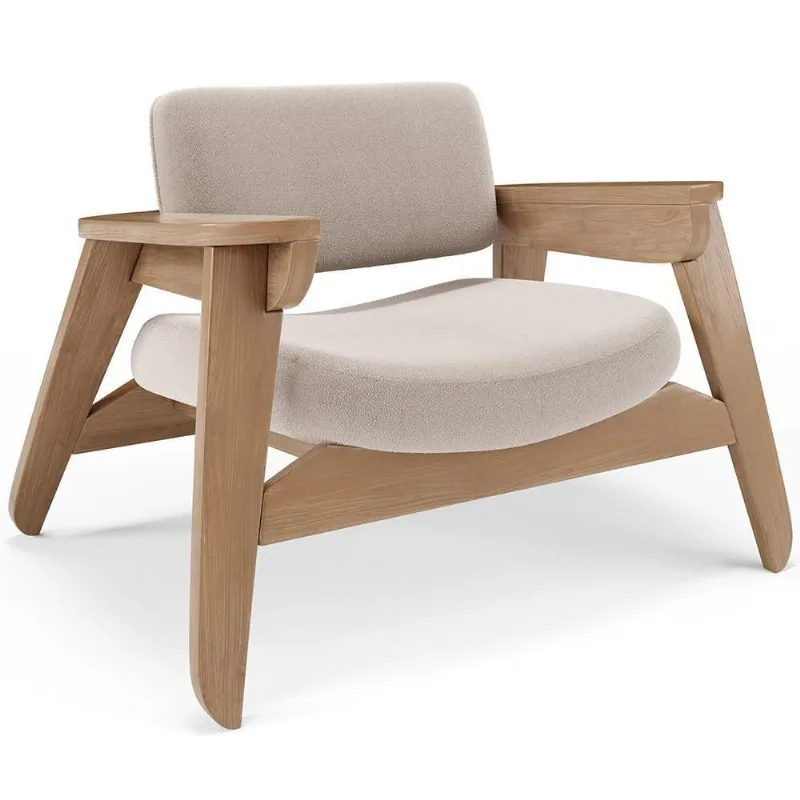 Poltrona Living Concept L02 Nature Bouclê Pés Palito Creme Lyam Decor
