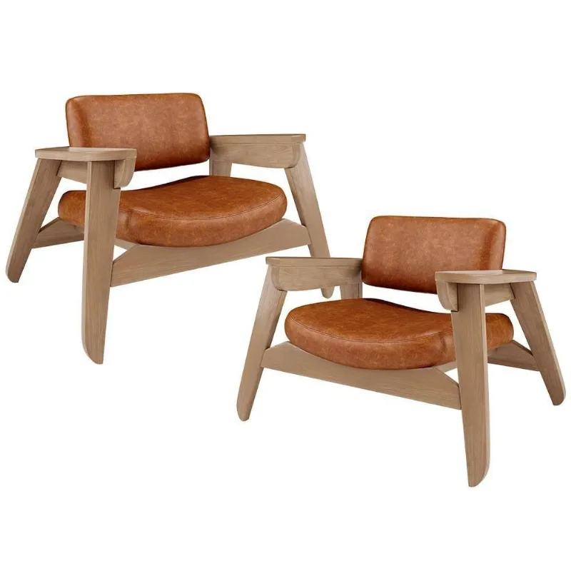 Kit 2 Poltronas Decorativas Living Concept L02 para Sala Corino Camel Lyam Decor - Lyam Decor