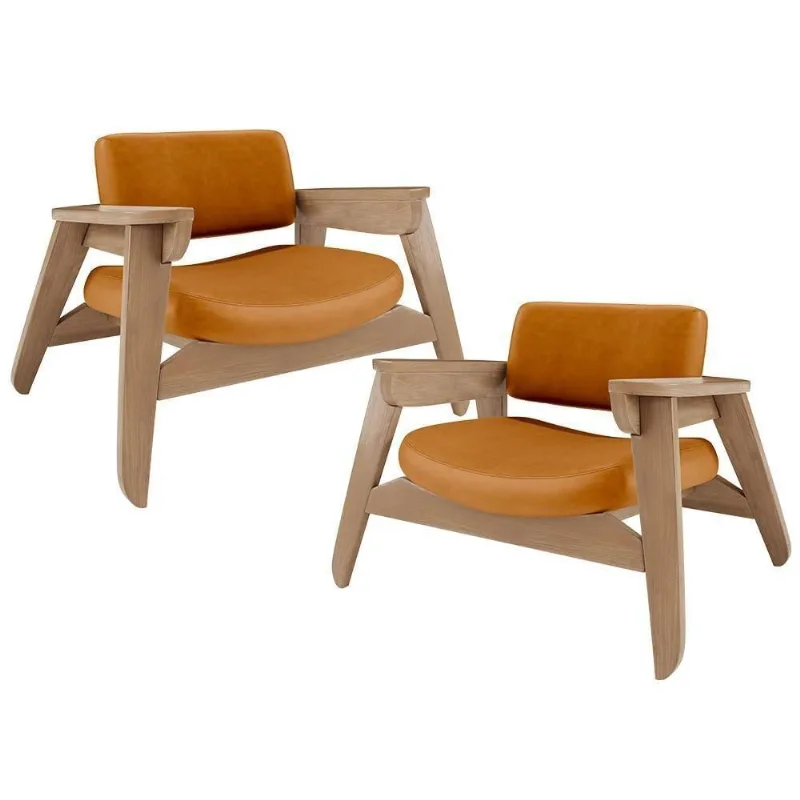 Kit 2 Poltronas Decorativa Concept L02 para Sala em Corino Whisky Lyam Decor - Lyam Decor