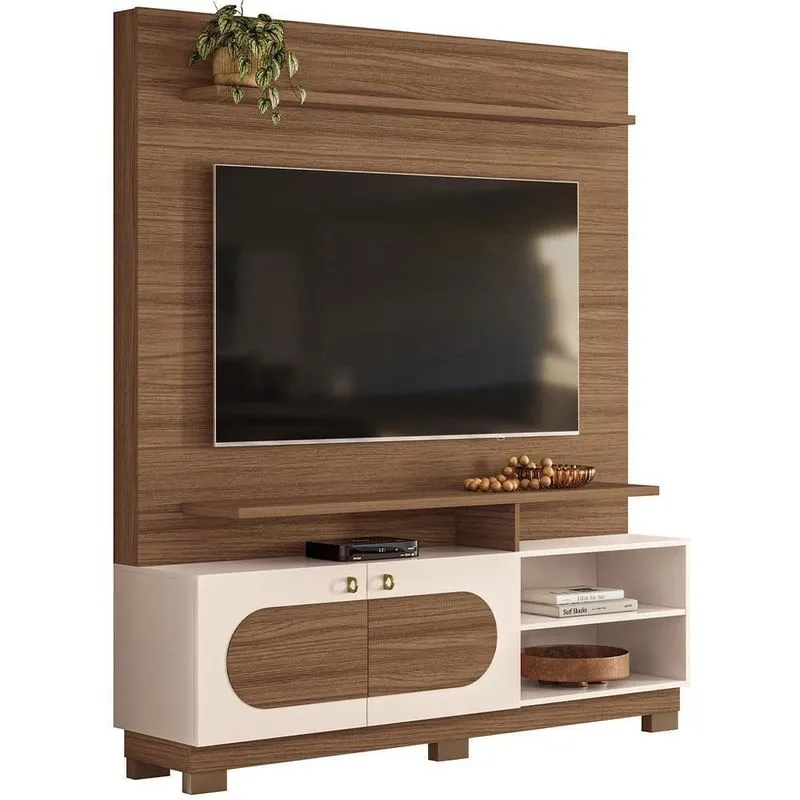 Estante Painel Para Tv 60 Pol 160cm Mafra B01 Castanho Off White - Lyam Decor
