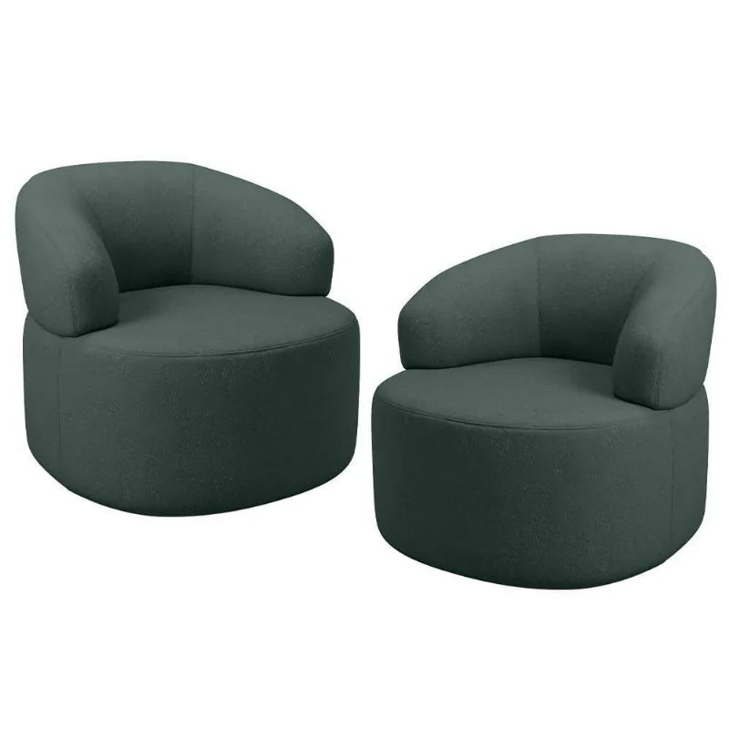 Kit 02 Poltronas Giratória Orgânica Para Sala De Estar Living Helena L02 Linho Verde - Lyam Decor