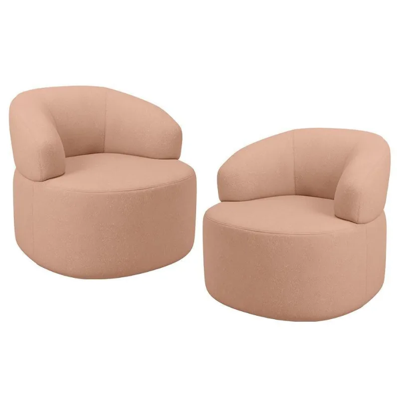 Kit 02 Poltronas Giratória Orgânica Para Sala De Estar Living Helena L02 Linho Rosê - Lyam Decor