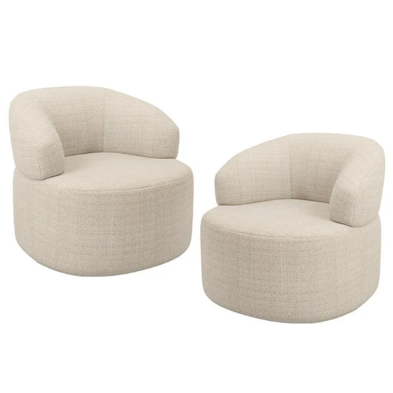 Kit 02 Poltronas Giratória Orgânica Para Sala De Estar Living Helena L02 Linho Palha - Lyam Decor