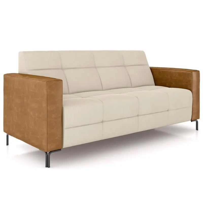 Sofá 3 Lugares Sala Living Industrial 200cm Senna K01 Couríssimo Whisky Veludo Bege - Lyam Decor