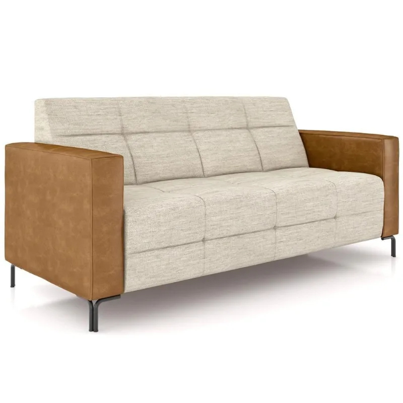 Sofá 3 Lugares Sala Living Industrial 200cm Senna K01 Couríssimo Whisky Linho Champanhe - Lyam Decor