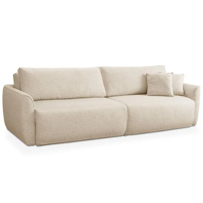 Sofá Cama Retrátil 3 Lugares Para Sala De Estar 210cm Malva F04 Linho Bege - Lyam Decor