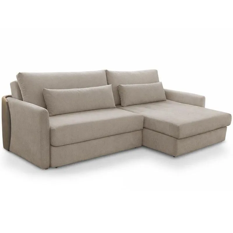 Sofá Cama Retrátil 4 Lugares Para Sala 270cm F04 Linho Bege Claro Couríssimo Café - Lyam Decor