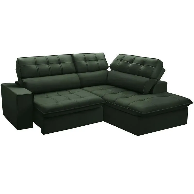 Sofá Solin F04 3 Lugares Retrátil Reclinável 243cm Verde Veludo Lyam Decor