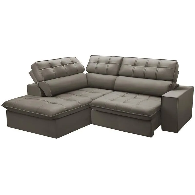 Sofá Com Chaise Solin F04 3 Lugares Retrátil E Reclinável 243cm Marrom Claro Lyam Decor