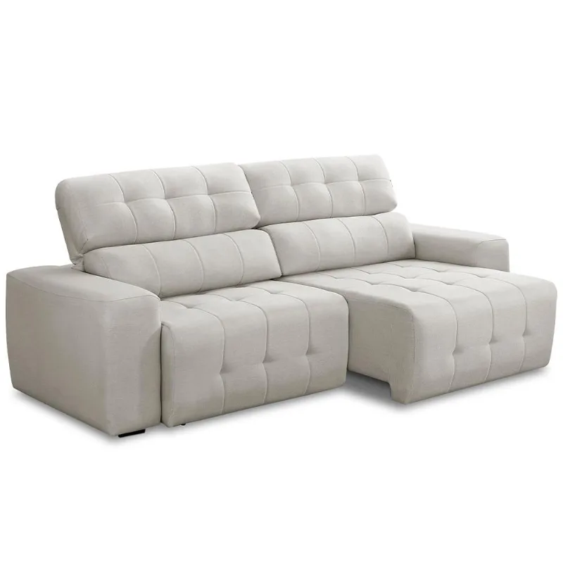 Sofá 3 Lugares Retrátil Reclinável Para Sala de Estar 230cm Udine F04 Linho Cinza Claro - Lyam Decor - Lyam Decor