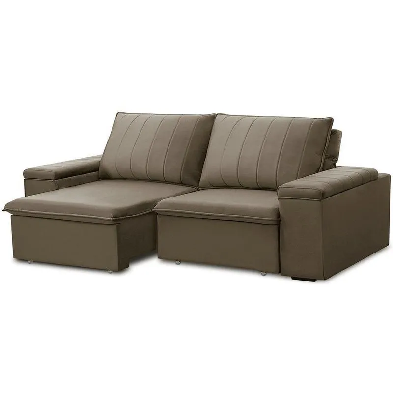 Sofá Malfati F04 3 Lugares Retrátil Reclinável 205cm Veludo Amêndoa Lyam Decor