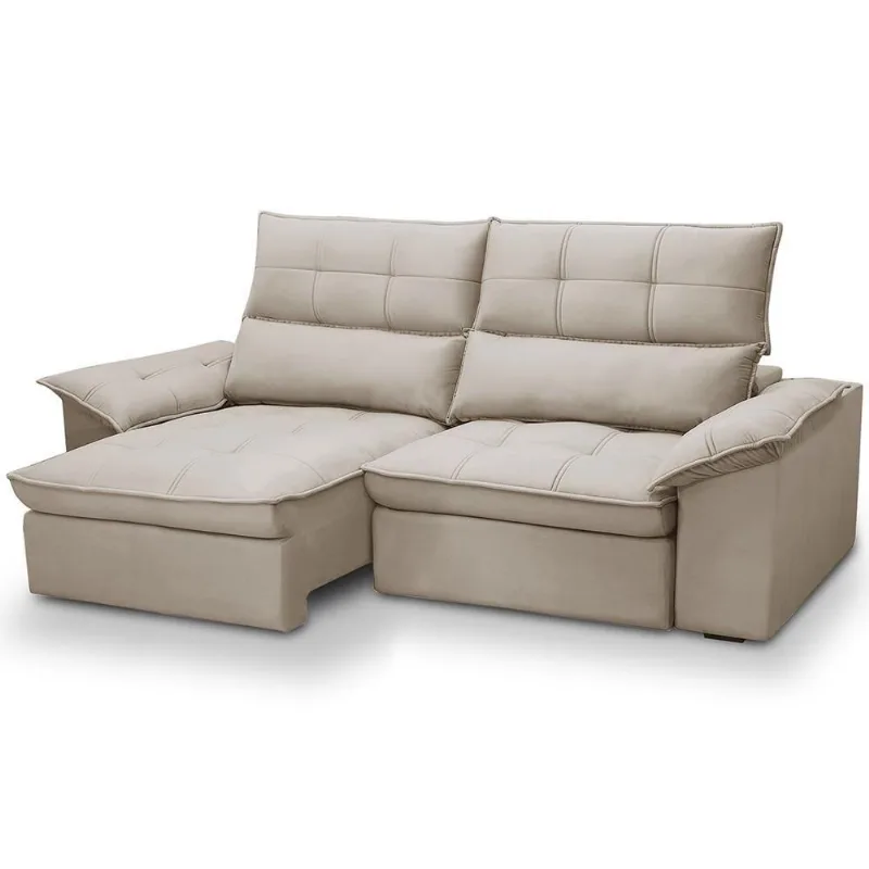 Sofá 3 Lugares Giotto F04 Retrátil Reclinável 210CM Veludo Bege Lyam Decor