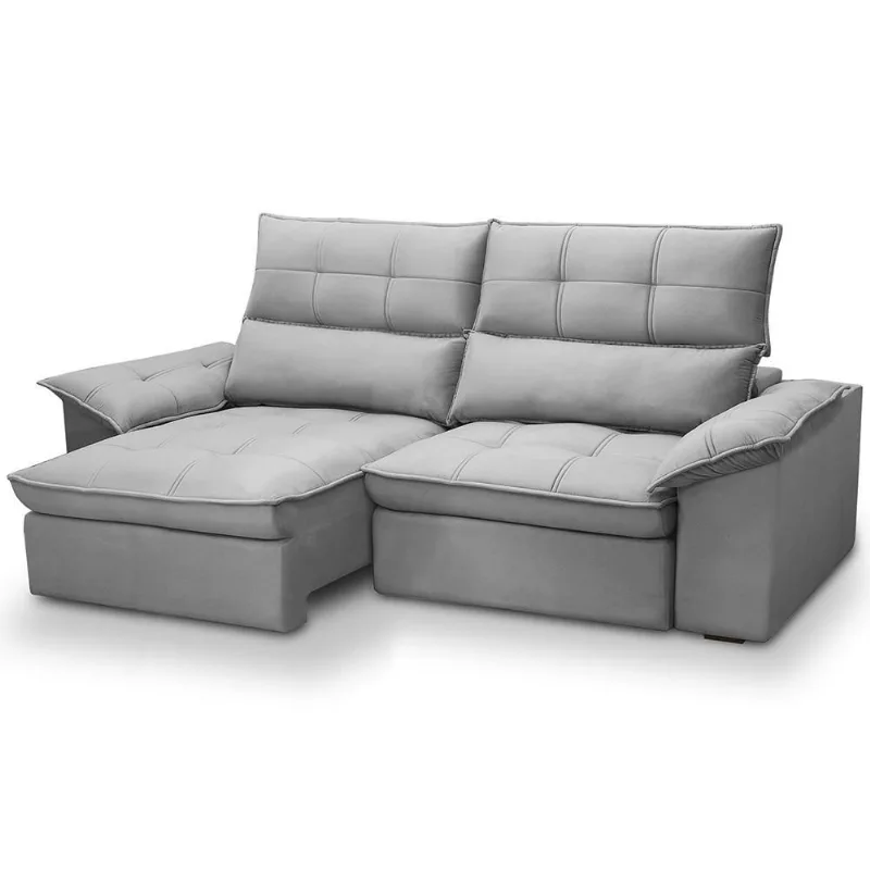 Sofá 3 Lugares Retrátil Reclinável Para Sala 210cm Giotto F04 Veludo Cinza - Lyam Decor
