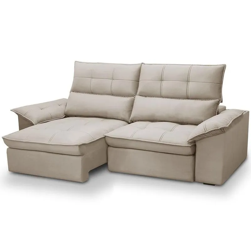 Sofá 3 Lugares Giotto F04 Retrátil Reclinável 230cm Veludo Bege Lyam Decor