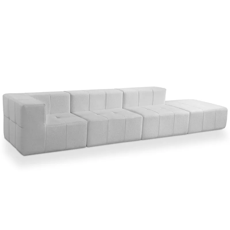 Sofá 4 Lugares Para Sala Living Modular Com Puff 352cm Lancaster F04 Bouclê Branco - Lyam Decor - Lyam Decor