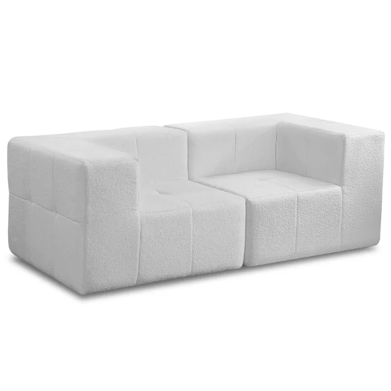 Sofá 2 Lugares Para Sala Living Modular 176cm Lancaster F04 Bouclê Branco - Lyam Decor - Lyam Decor