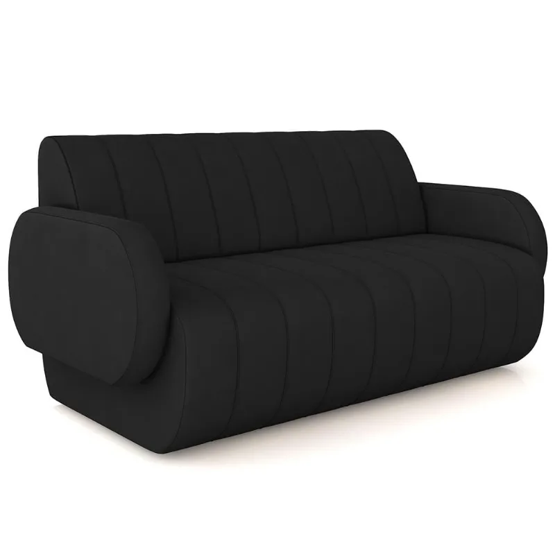 Sofá 3 Lugares Sala Living Orgânico 188cm Fávara K01 Veludo Preto - Lyam Decor - Lyam Decor