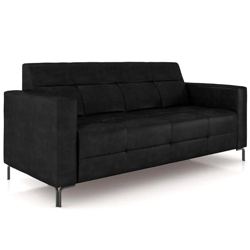 Sofá 3 Lugares Sala Living Industrial 180cm Senna K01 Couríssimo Preto - Lyam Decor - Lyam Decor