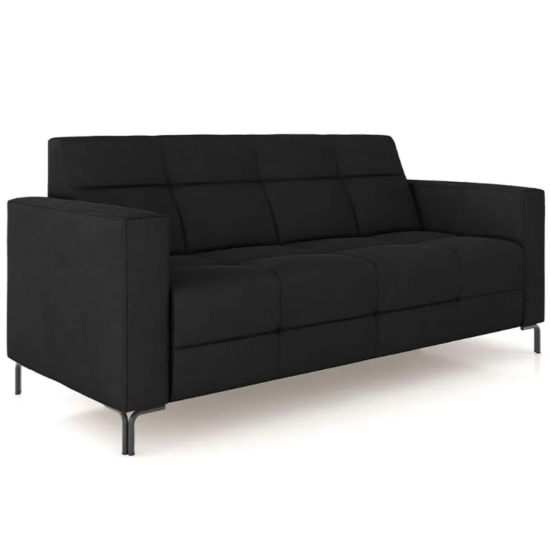 Sofá 3 Lugares Sala Living Industrial 200cm Senna K01 Veludo Preto - Lyam Decor - Lyam Decor
