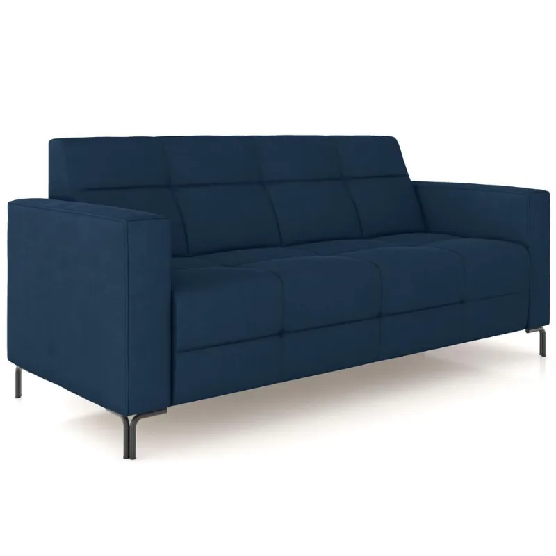 Sofá 3 Lugares Sala Living Industrial 200cm Senna K01 Veludo Azul Marinho - Lyam Decor - Lyam Decor