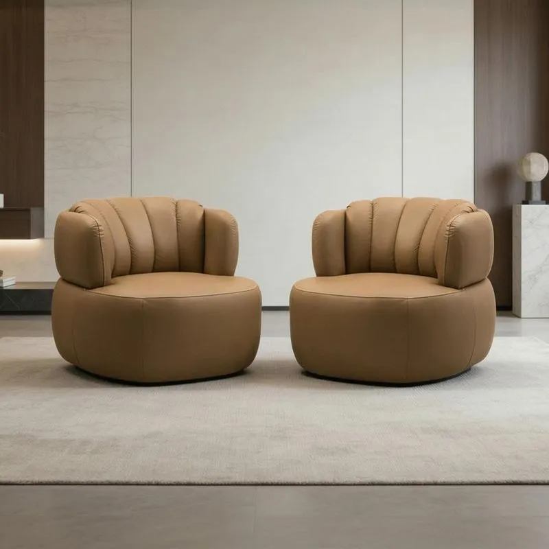 Kit 02 Poltronas Giratória Oceane L06 Para Sala Couro Marrom Claro Lyam Decor