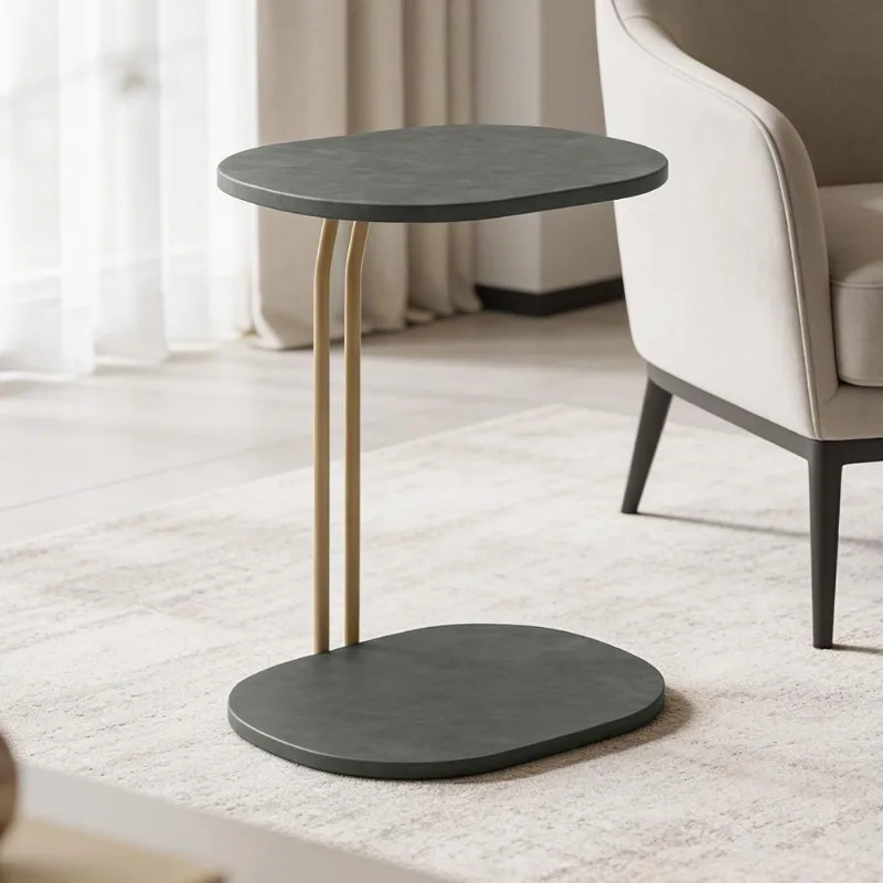 Mesa Lateral Shely L06 Oval Tampo Couro Base Aço 43cm Verde Lyam Decor - Lyam Decor