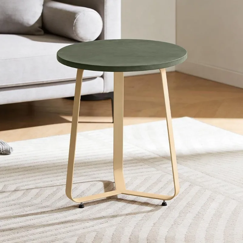 Mesa Lateral Lidie L06 Redonda Tampo Couro MDF Pés Aço 45cm Verde Lyam Decor - Lyam Decor