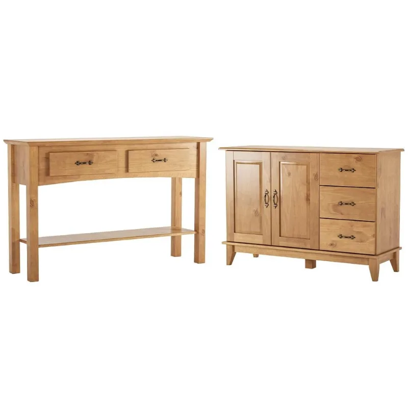 Kit Balcão Buffet 120cm Com Aparador Rústico 132cm Madeira Maciça Lira M06 Carvalho Fosco - Lyam Decor - Lyam Decor