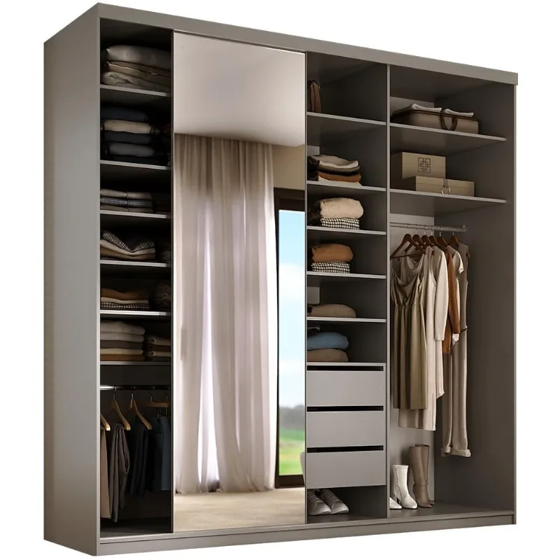 Closet Casal 1 Porta de Correr Com Espelho 3 Gavetas 208cm MDF Sonni R02 Urbe - Lyam Decor