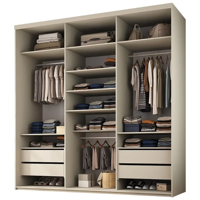 Closet Casal Guarda Roupa Sem Porta 208cm 4 Gavetas MDF Tunísia R02 Bege - Lyam Decor - Lyam Decor