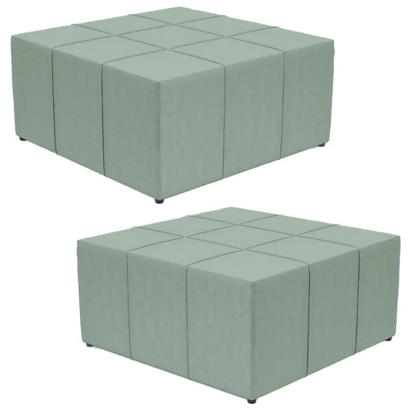 Kit 02 Puffs Decorativos Para Sala De Estar Quadrado Milano 90x90cm W01 Linho Verde Menta Lyam Decor