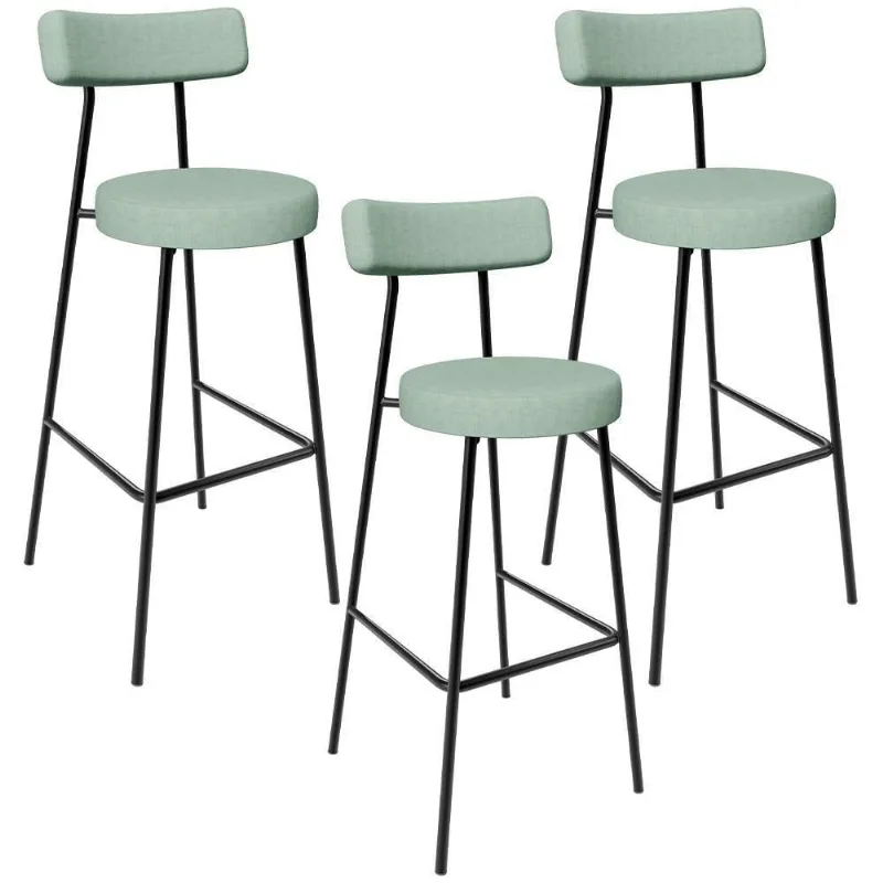 Kit 03 Banquetas Alta Bar Cozinha Sala De Jantar Aço Milão L02 Linho Verde Menta - Lyam Decor