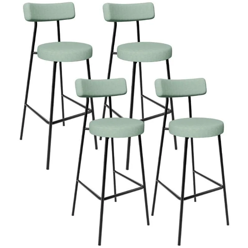 Kit 04 Banquetas Alta Bar Cozinha Sala De Jantar Aço Milão L02 Linho Verde Menta - Lyam Decor