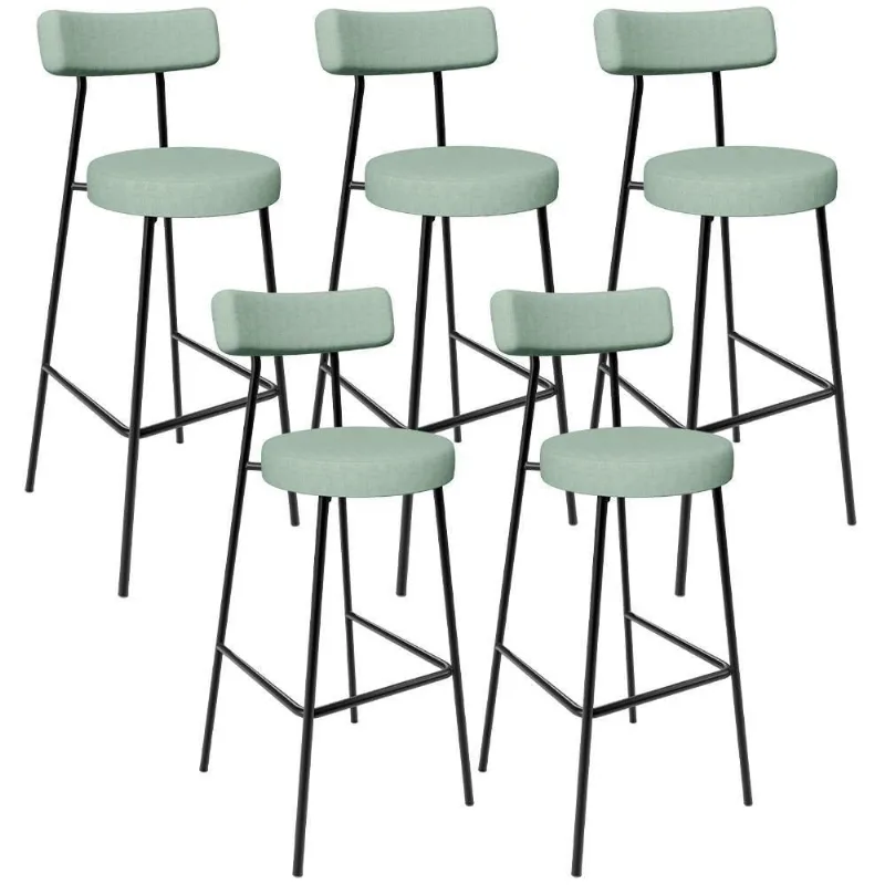 Kit 05 Banquetas Alta Bar Cozinha Sala De Jantar Aço Milão L02 Linho Verde Menta - Lyam Decor