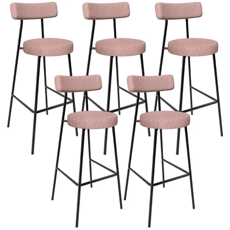 Kit 05 Banquetas Alta Bar Cozinha Sala De Jantar Aço Milão L02 Linho Rosa - Lyam Decor
