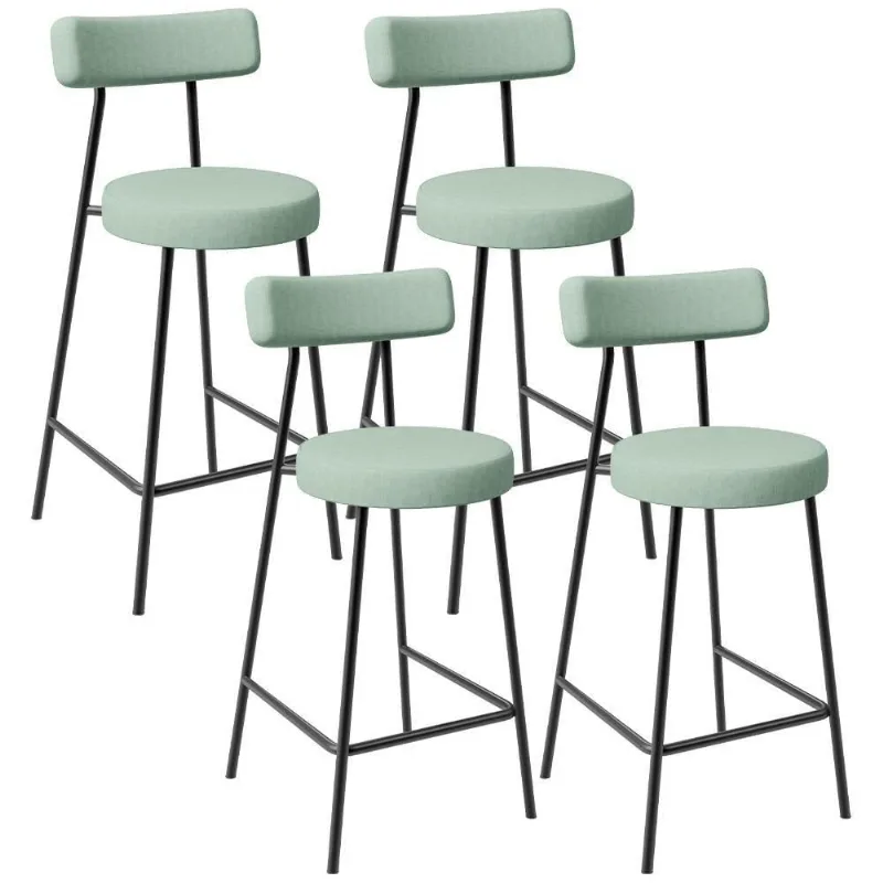 Kit 04 Banquetas Baixa Bar Cozinha Sala De Jantar Aço Milão L02 Linho Verde Menta - Lyam Decor - Lyam Decor