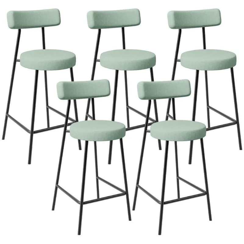 Kit 05 Banquetas Baixa Bar Cozinha Sala De Jantar Aço Milão L02 Linho Verde Menta - Lyam Decor